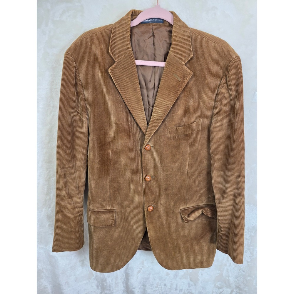 Polo Ralph Lauren Mens Brown Corduroy Blazer Made in‎ Italy Suede Elbow Patches